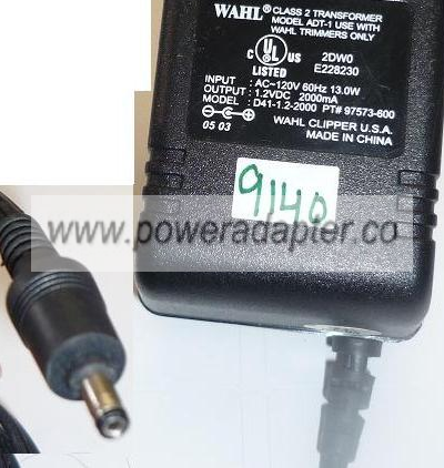 WAHL ADT-1 AC ADAPTER 1.2VDC 2000mA USED -(+) 0.9x3.7x7.5mm ROUN WAHL ADT-1 AC ADAPTER 1.2VDC 2000mA USED -(+) 0.9x3.7x7.5mm ROUN